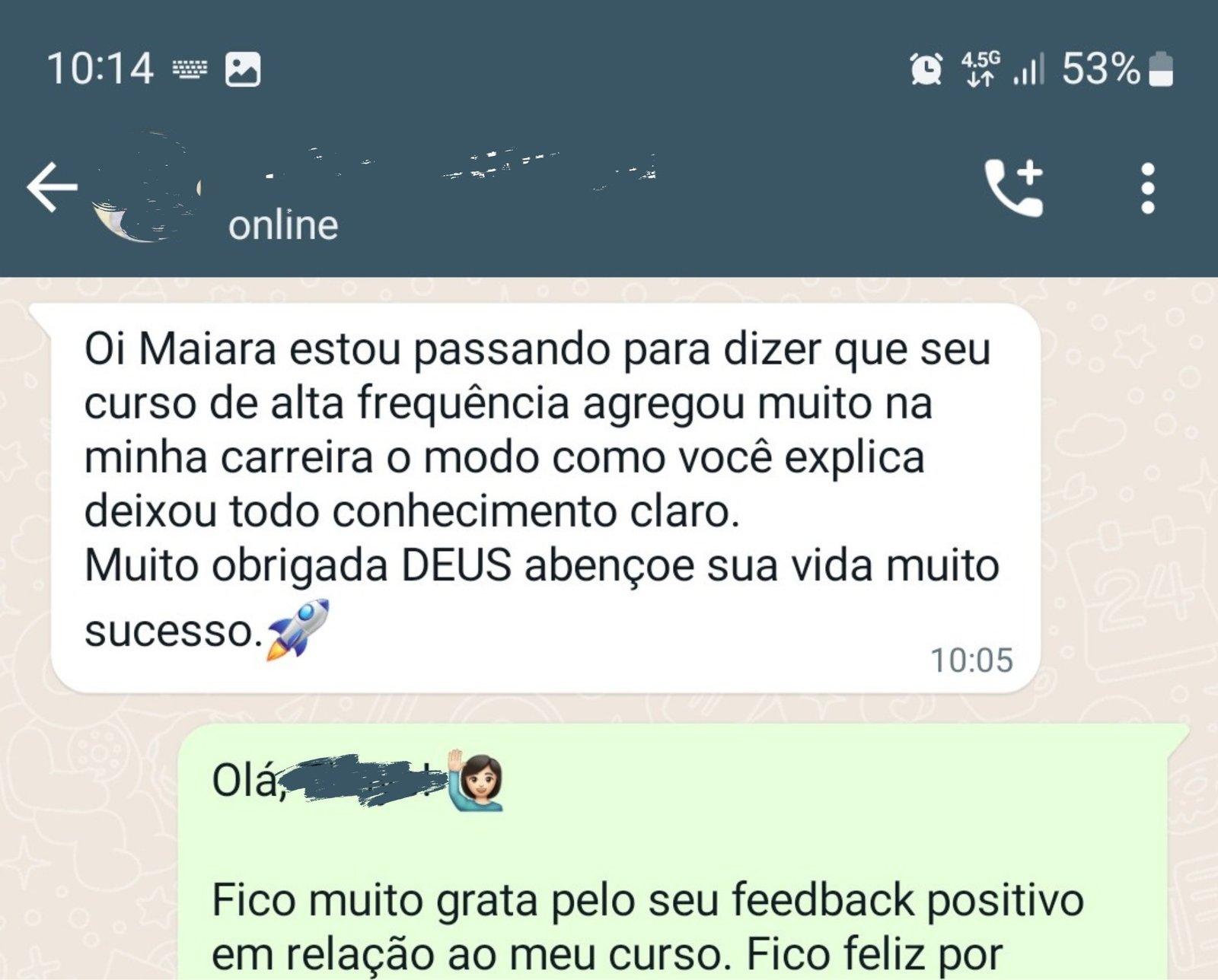 Depoimento de aluna com certificado de conclusão